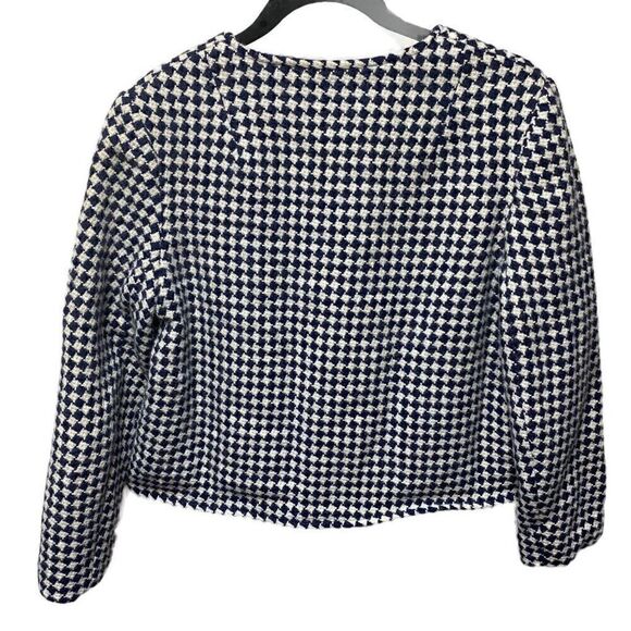 Vintage Wool Blazer Navy Blue and White Houndstooth - Picture 2 of 4